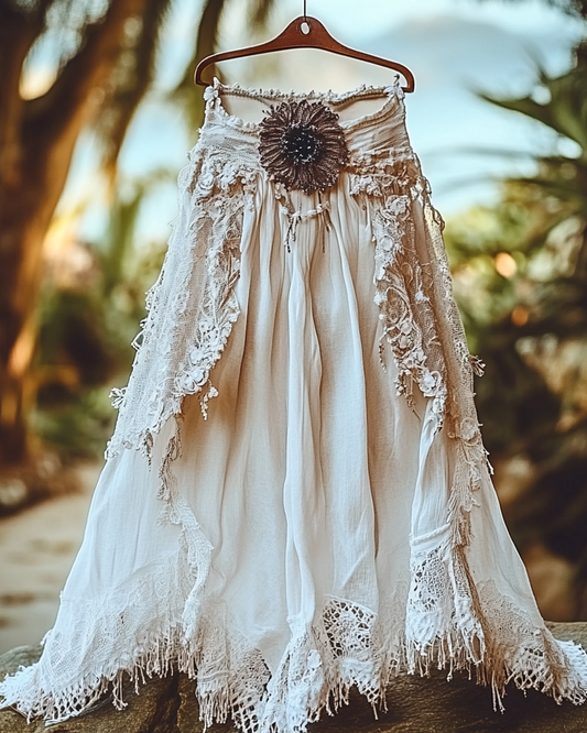 Summer Vacation Ruffle Lace Patchwork Skirt   2bb0