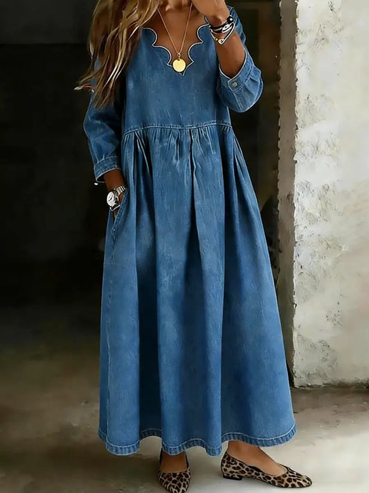 Women's Casual Wavy Neckline Denim Skirt